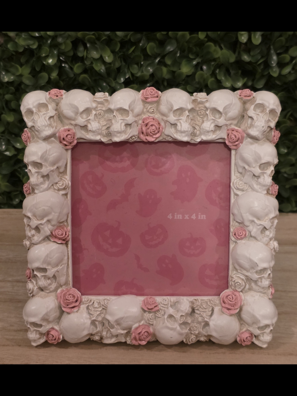 White Skull & Pink Rose 4x4 Picture Frame - Gothic Chic